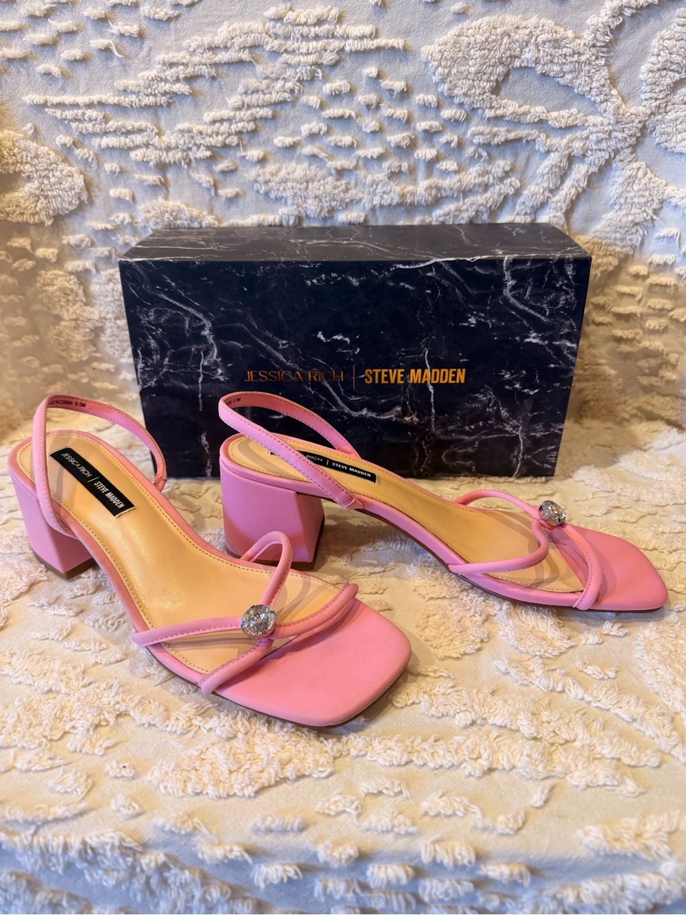 Steve Madden x Jessica Rich Pink Block Heel Slingback Sandals 668